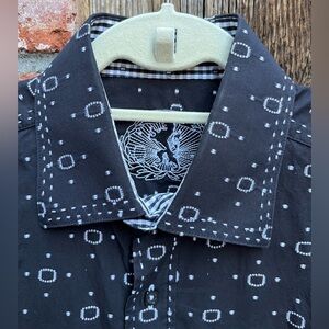 Bugatchi Black Geometric Button Down Shirt Sz L